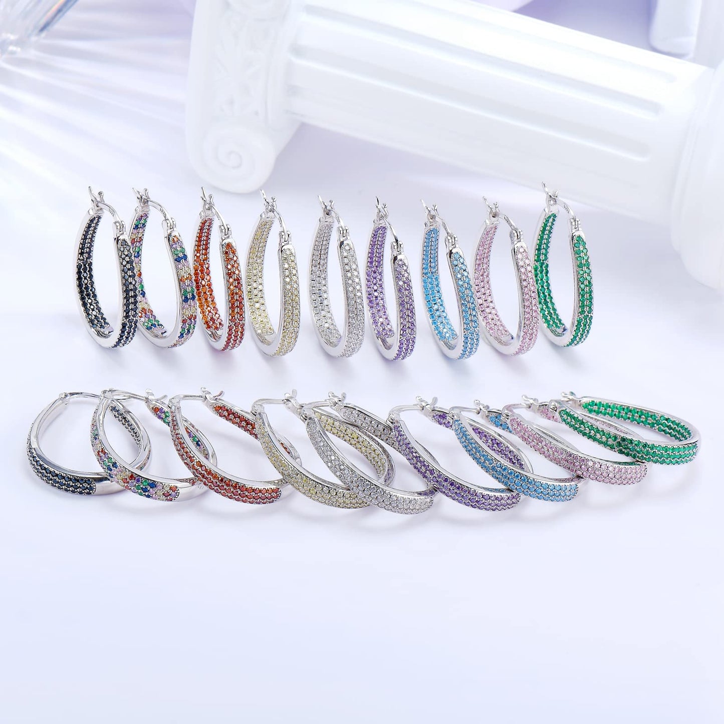 925 Sterling Silver Post Hoop Earrings for Women Gilrs royal Red Cubic Zirconia Oval Chunky Sterling Silver Hoop Earrings weinuo Jewelry
