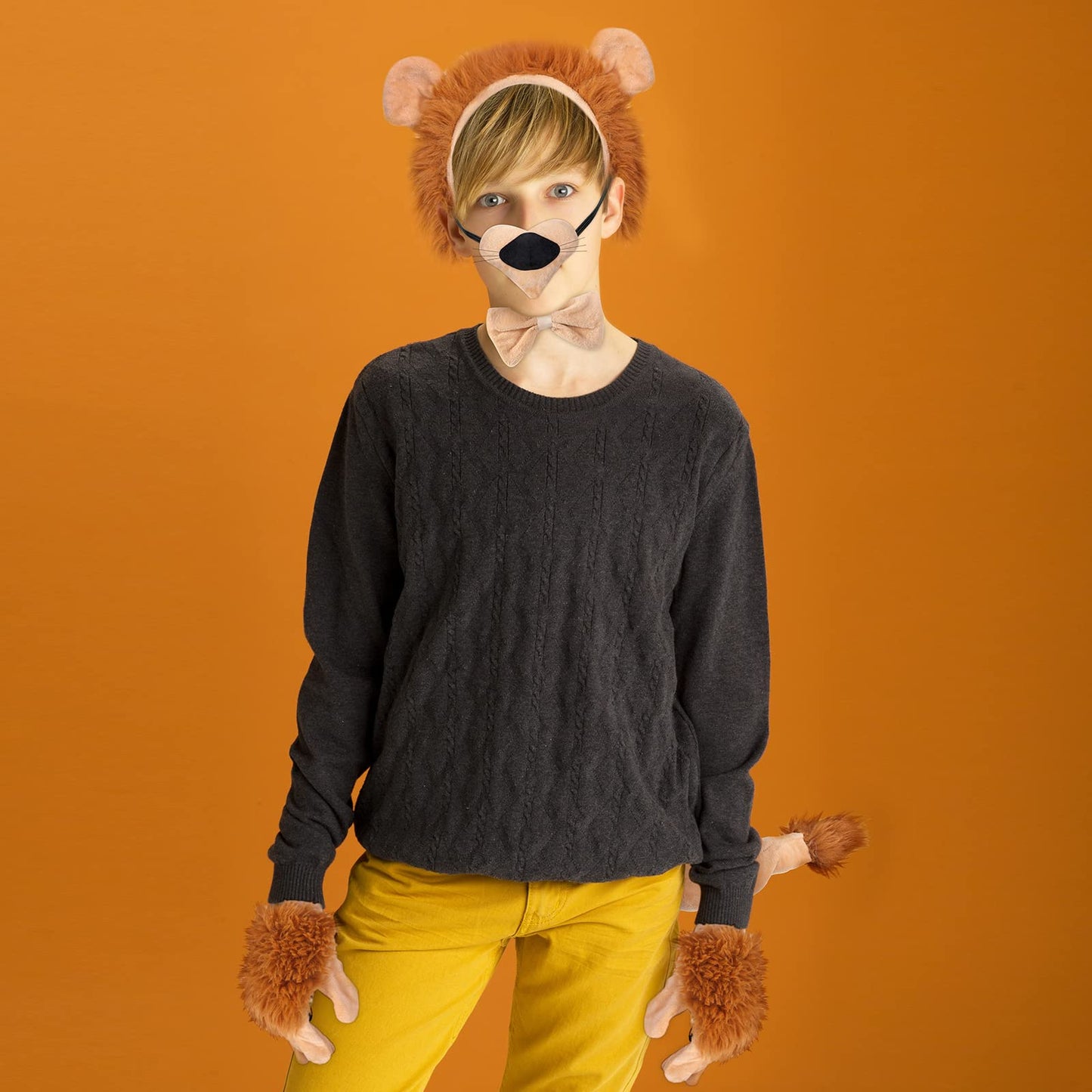 5 Pcs Lion Costume Set Animal Ears Headband Paw Gloves Bow Tie and Tail for Kids Adult Halloween Costume Dress up Party