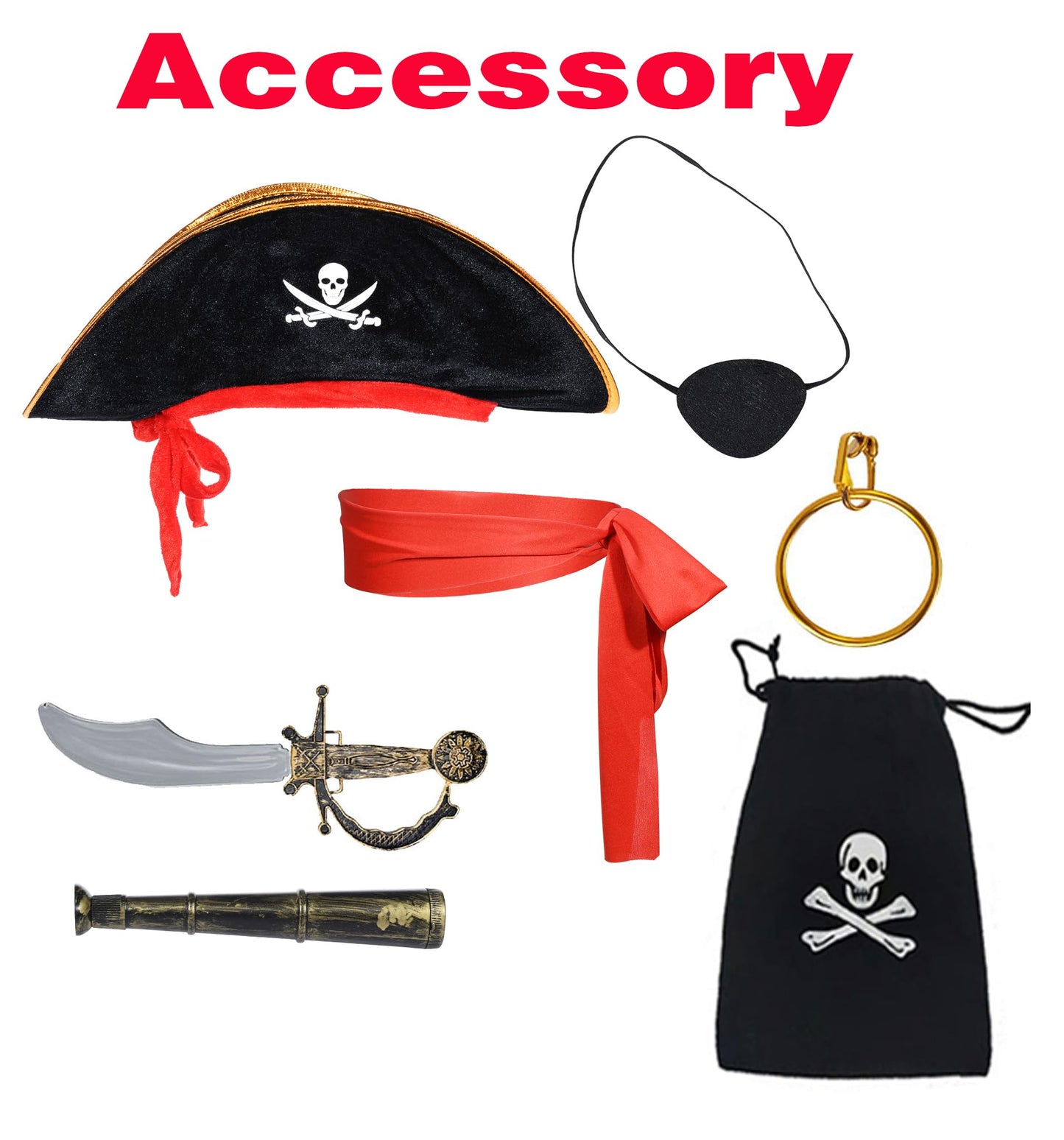 9 PCS Pirate Costume Kids Coat Pants Hat with Accessories Deluxe Set for Party Cosplay 6-7 Years