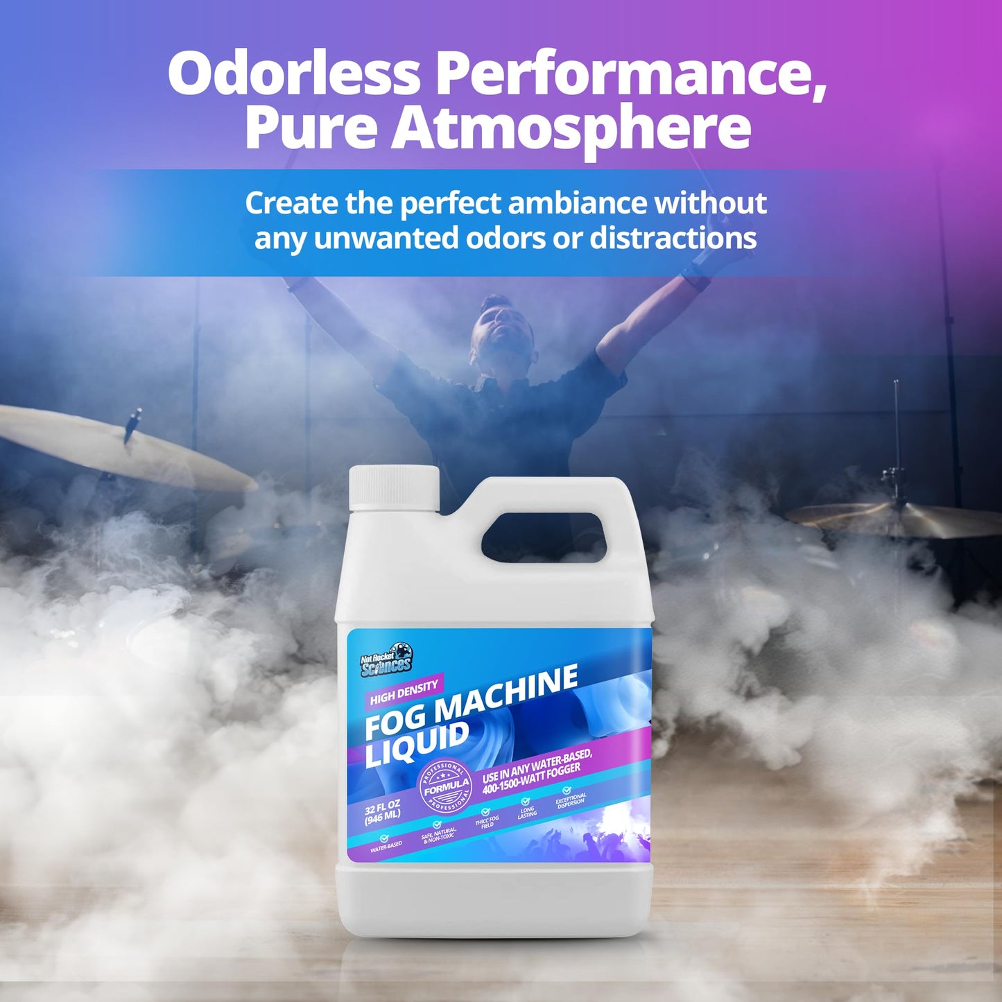 32oz Fog Machine Liquid Smoke - Pro-Grade Smoke Machine, High Density Fog Juice for 400-1500 Watt Foggers, Water-Based, Lasting & Ultra Thick Atmosphere, Ideal for Film, Theater and Events