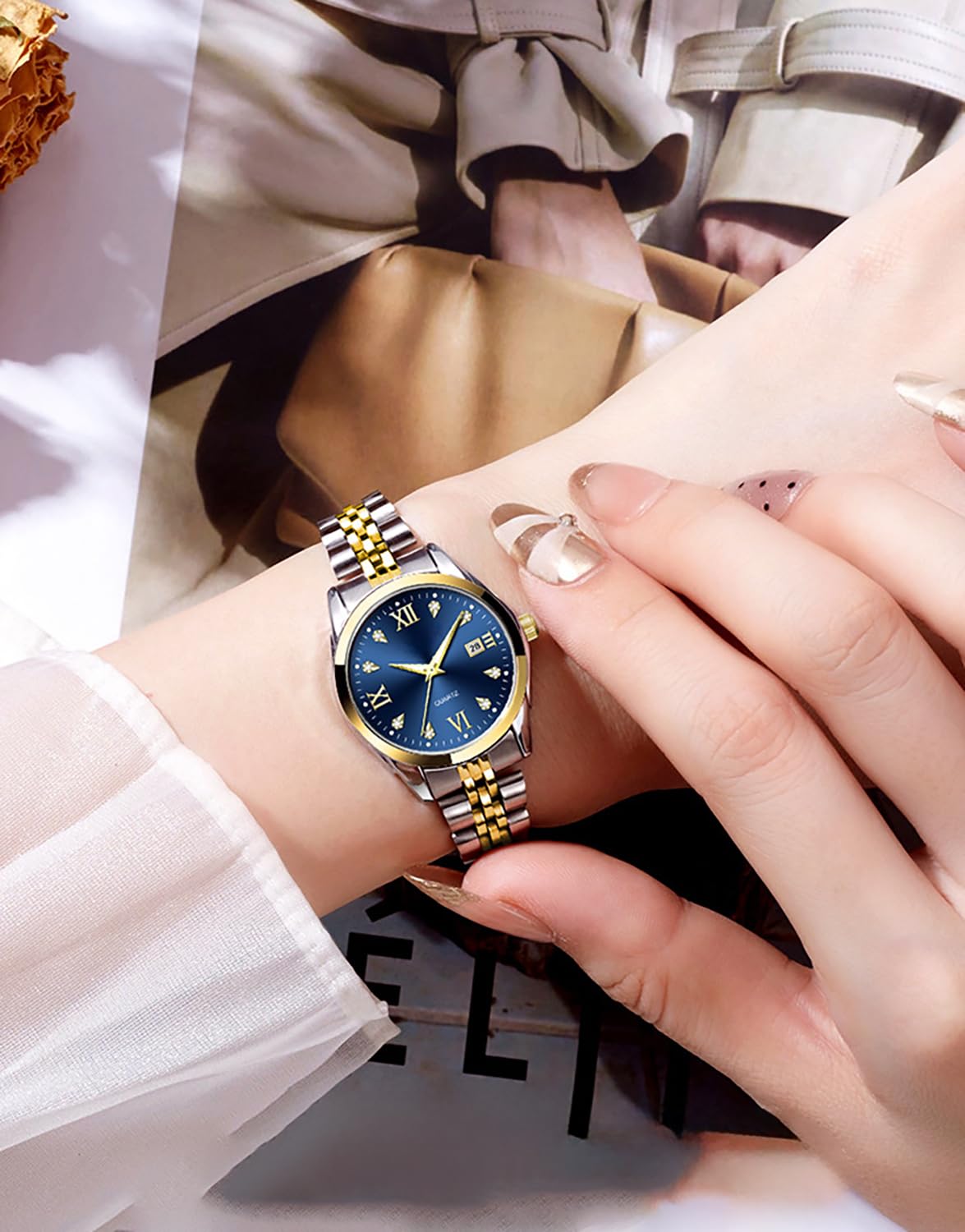 Women's Bracelet Watch Stainless Steel Quartz Watch Luminous Waterproof Watch Business Watches for Women (Blue/Two-Tone)