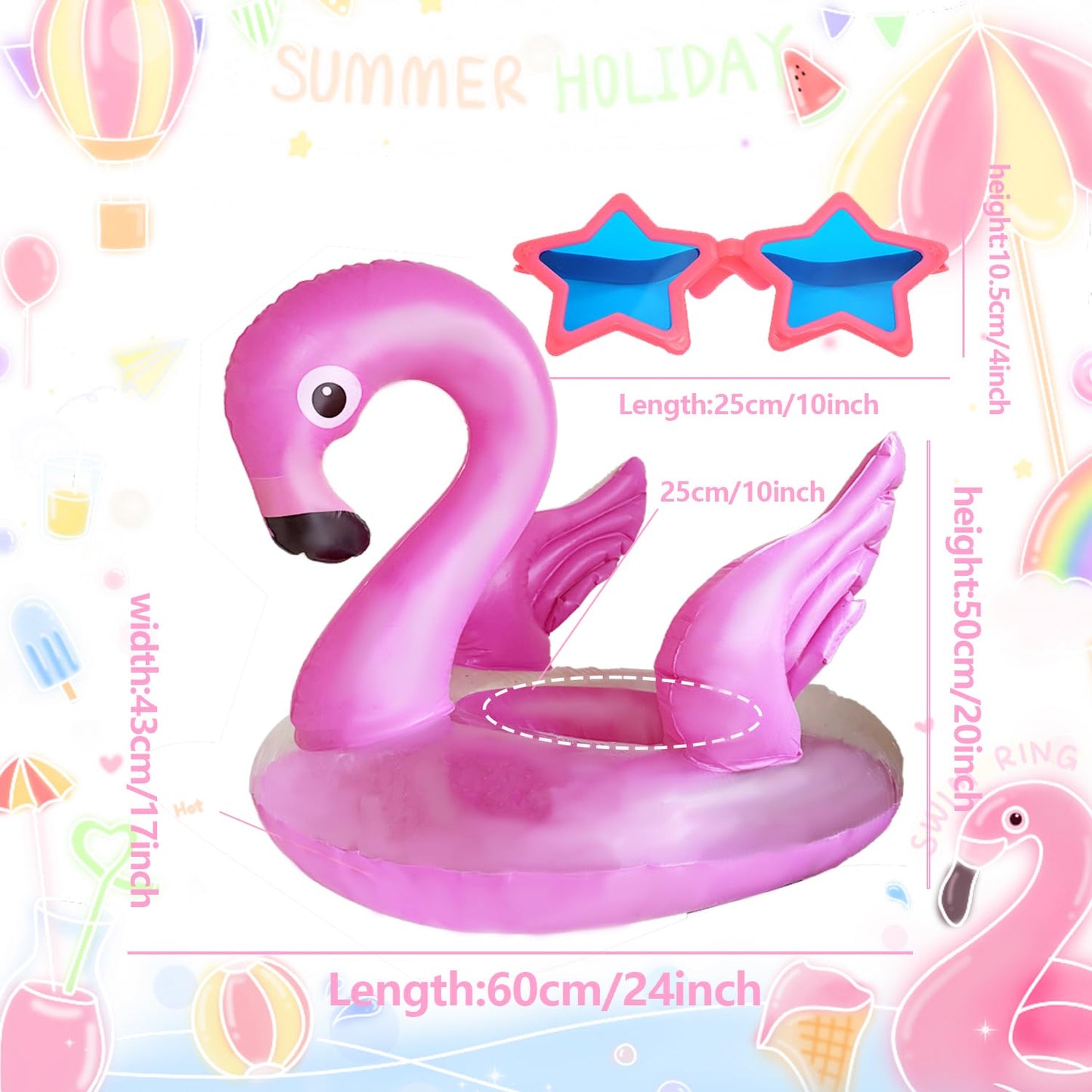 2Pcs 12ft Skeleton Summer Accessories Kit with Flamingo Pool Float and Sunglasses Outdoor Giant Skelly Decor for 12 Foot Skeleton Garden Lawn Summer Party Decorations