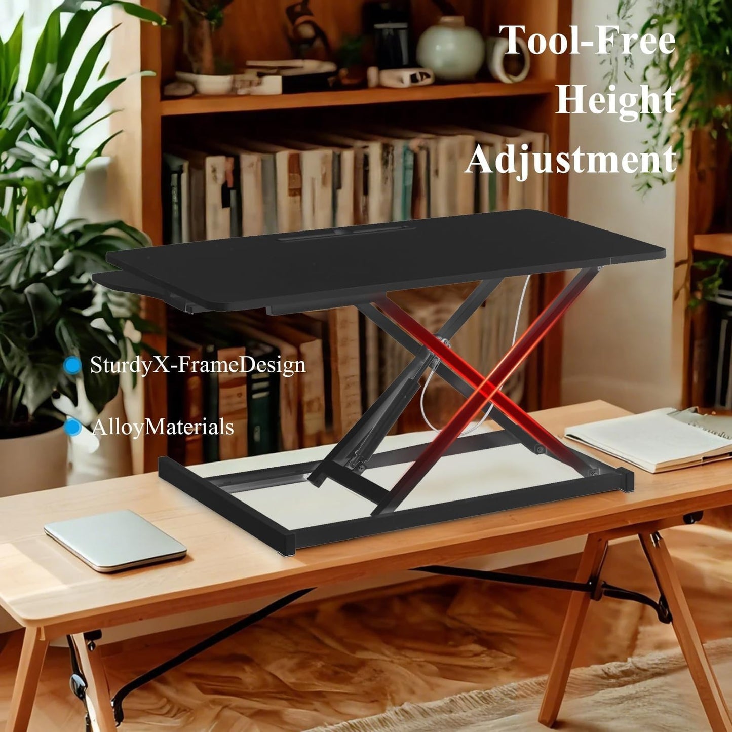 37 Inch Standing Desk Converter - Manual Pneumatic Spring, Two Monitor Stable Standing Desk Converter, 5.9” to 18.8” Height Adjustable Laptop Workstation with Keyboard Tray for Home, Company(Black)