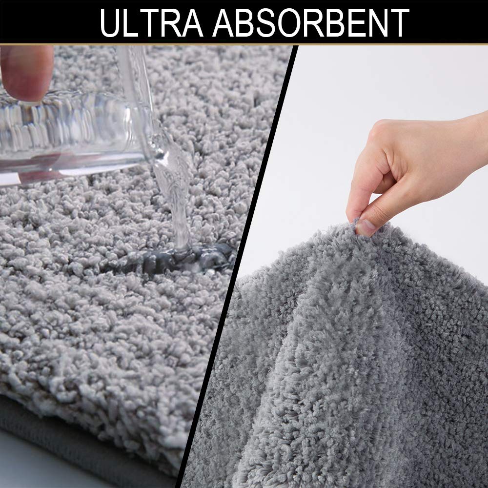 Walensee Shaggy 2 Piece Bath Rug Sets (Grey) 20 x 24 Non Slip, U Shape Contour Rug & 20 x 32, Machine Wash/Dry Plush Absorbent Bath Mats for Bathroom