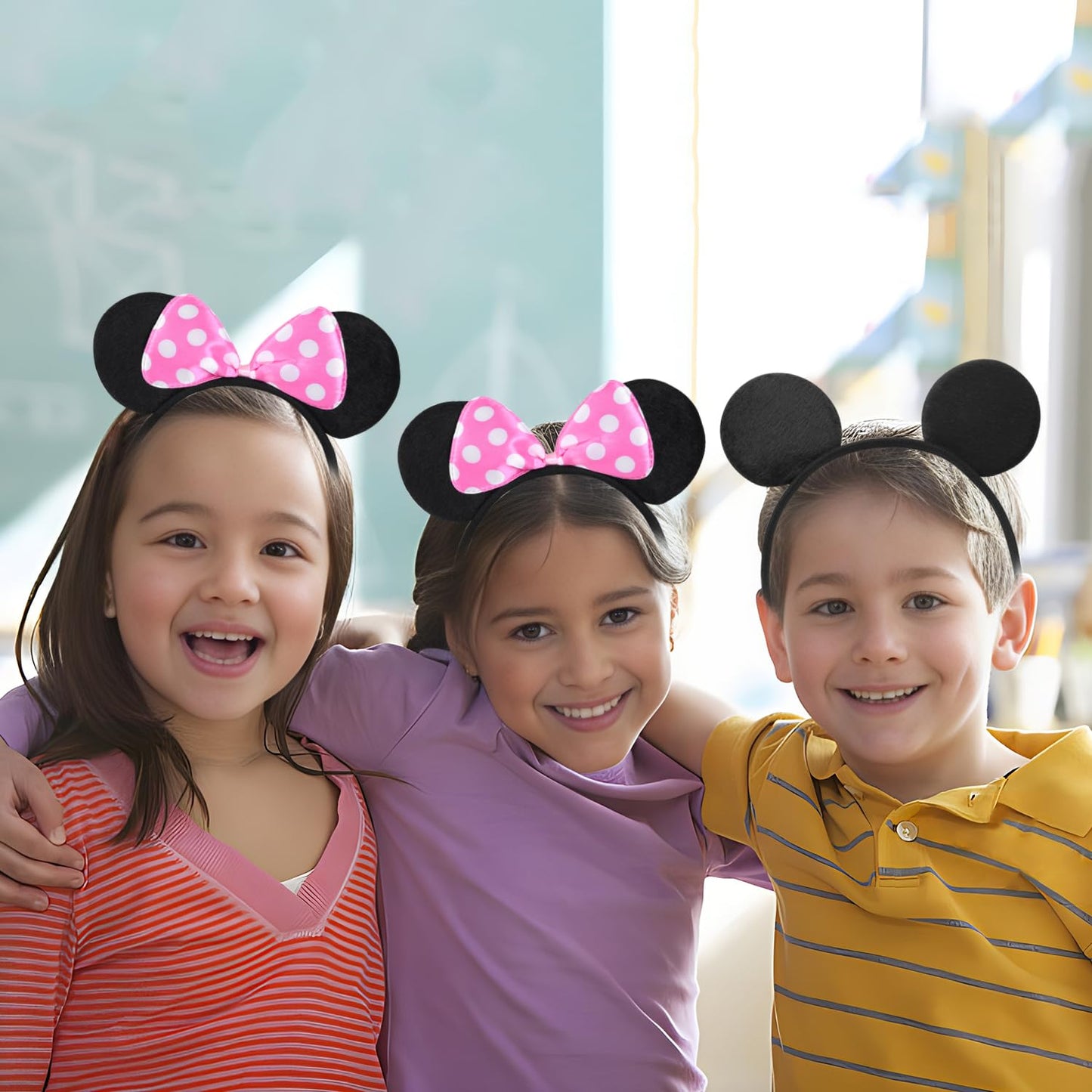 20 Pack Mouse Ears Solid Bow ears Headband for Birthday Party Supplies and Mouse Themed costume Cosplay Decoration Pink