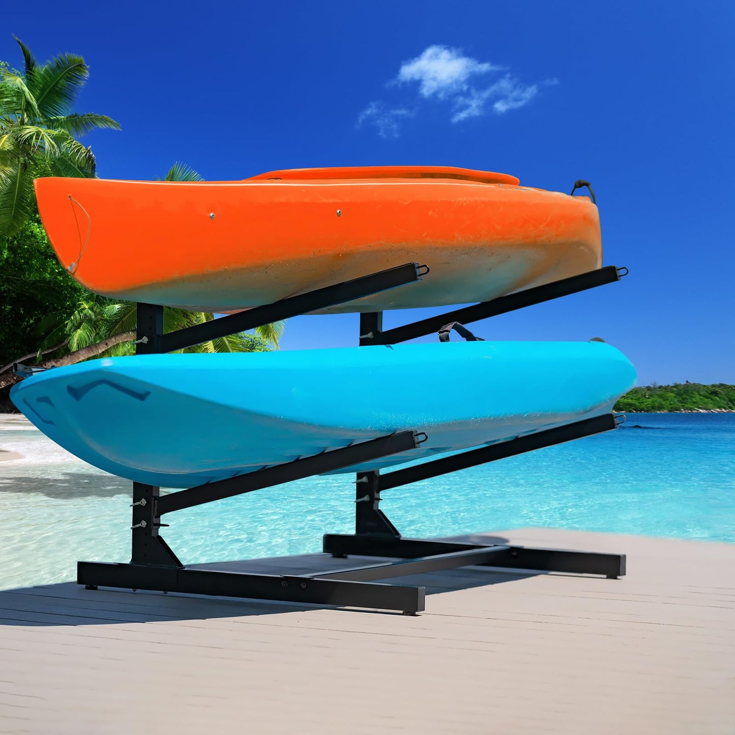 NouraVita Kayak Storage Rack Heavy Duty Kayak Racks for Garage and Outdoor Storage Freestanding Storage Rack for Kayaks Canoes Surfboard & Paddleboard (2 Levels)