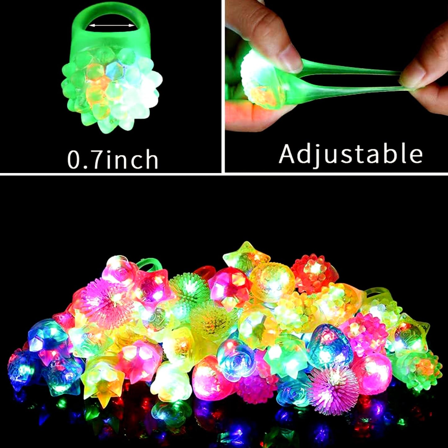 WELLVO 24 Pcs Light Up Rings Glow in The Dark Party Supplies, Birthday Halloween Party Favors for Kids 4-8 8-12, Goodie Bag Stuffers Treasure Box Toys for Classroom Prizes
