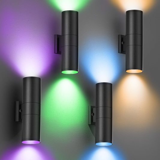 wowlite RGB Up and Down Lights Outdoor Wall Sconce 4 Pack, Smart Color Changing Porch Lights Outdoor Wall Sconce Light WiFi Voice & App Control, Tunable White Exterior Lights for House Porch Garage