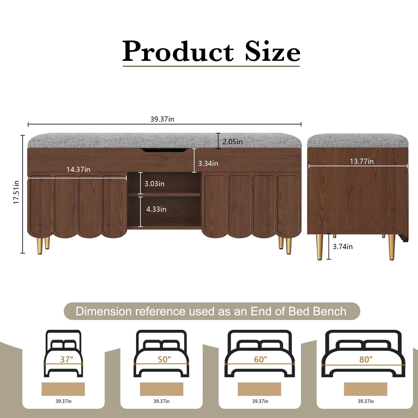3More 40" Entryway Shoe Storage Bench，Upholstered Hidden Space Beneath Seat Cushion Bench，2-Tier Unique Geometric Shape with Wood Grain，Walnut
