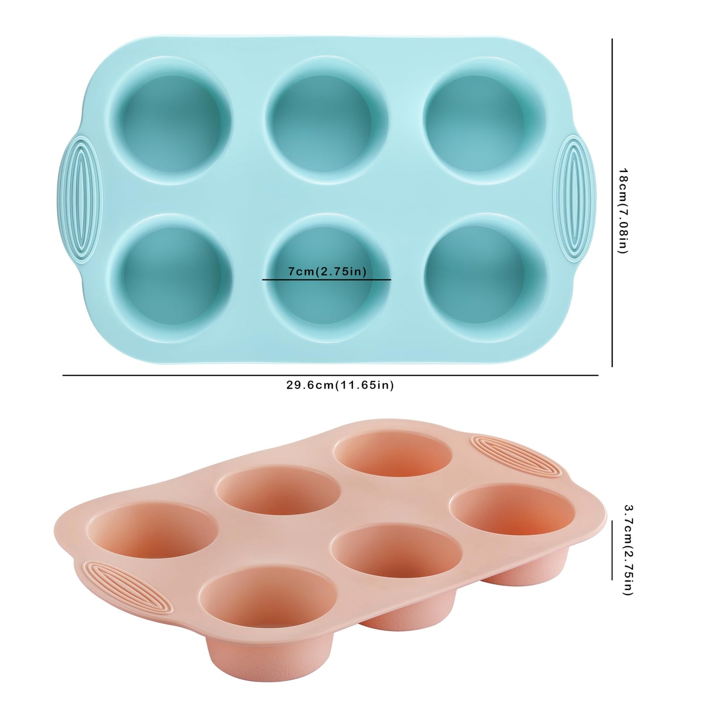 XZZWLL Silicone Muffin Pan, Food Grade Silicone Cupcake Molds for Baking Muffins and Cupcakes, 6-Cup Nonstick Cupcake Pan, Easy Cleaning and BPA-Free (Gray, Orange, Blue)