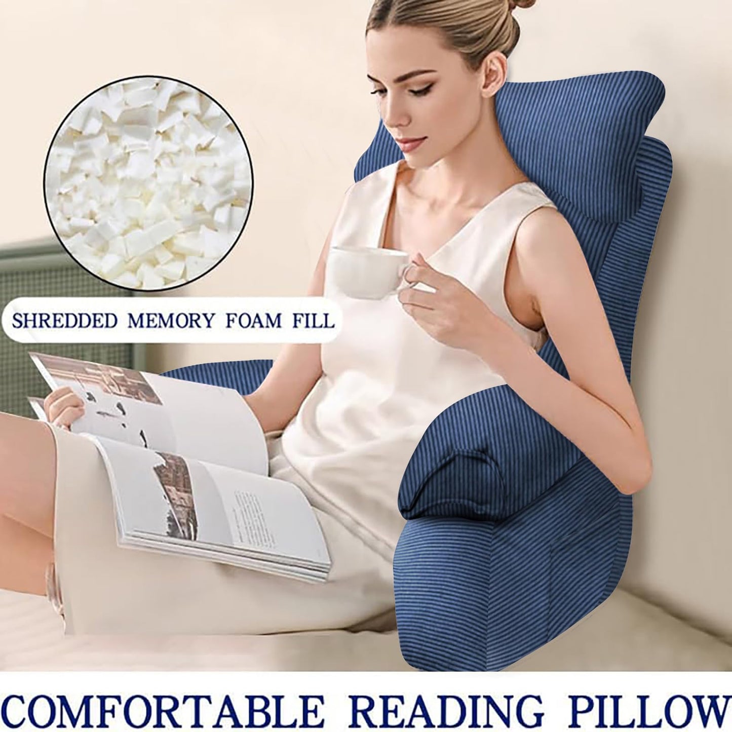 YDCEULARDOH Back Pillow for Bed Sitting Up, Large Reading Pillow with Arm Support, TV & Gaming Backrest Cushion for Adults, Floor Pillow for Relaxing
