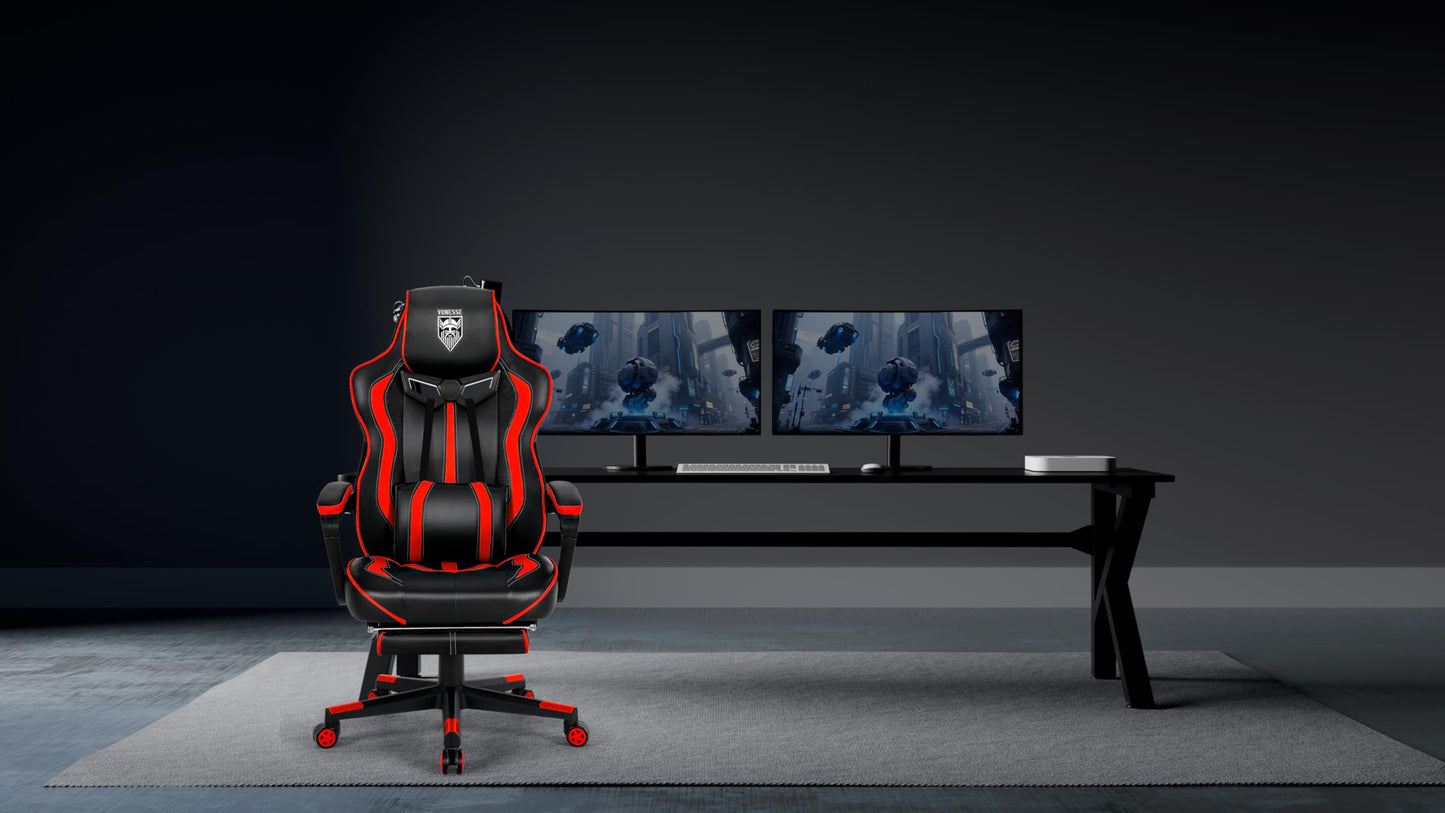 Vonesse Reclining Gaming Chair with Footrest Gaming Computer Chair with Massage Recliner Computer Chair Big and Tall Gaming Chairs for Adults(Red/Black)