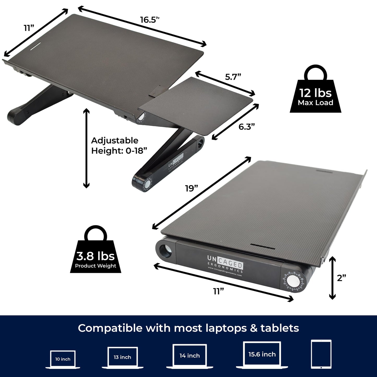 WorkEZ Adjustable Laptop Stand for Desk, Portable Laptop Stand Adjustable Height, Foldable Cooling Computer Holder Riser for Desk, Black