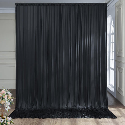 10 x 12ft Wrinkle Free Black Backdrop Curtain,Soft Silky Easy to Draping Polyester Fabric Photo Backdrop Drape, 2 Panels 12 ft Long Back Drop Curtains for Parties Birthday Graduation Background Cloth
