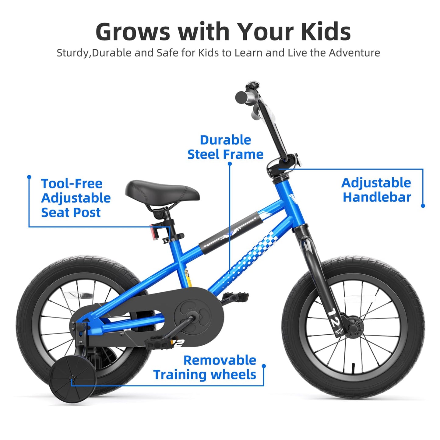 XJD 12 14 16 Inch Kids Bike BMX Style Bicycle with Training Wheels Coaster Brake for 1-10 Years Old Toddlers Boys Girls Multiple Colors (Blue, 12 Inch)