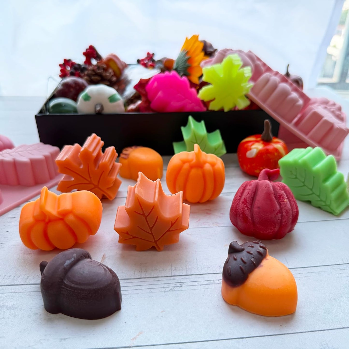 2Pcs 3D Pumpkin Silicone Mold Fall Silicone Mold Halloween Thanksgiving Candy Mold Autumn Maple Leaf Acornshape Chocolate Candy Cake Pan Baking Tray Molds for Cake Decoration upcake Toppers Resin Cand