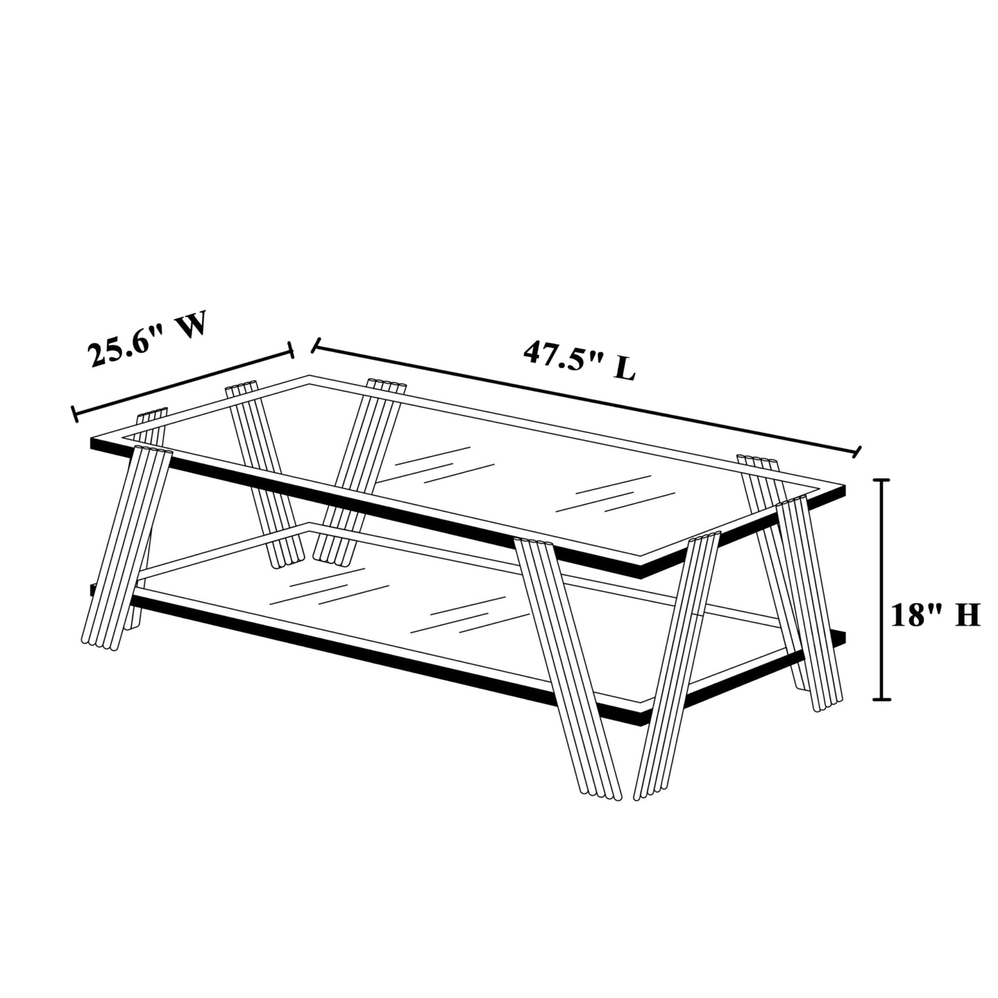 47" Modern Coffee Table, Double-Layer Clear Tempered Glass Table Top with Stainless Steel Frame, Center Table with Storage, for Living Room Home Office, Gold