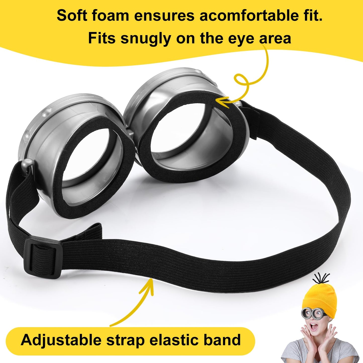 VZZNN 9PCS Costume Accessories Set Yellow Beanie Knit Hat Vintage Goggles Glasses Black Gloves for Cosplay
