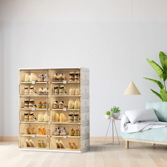 wesimple 24 Pairs Shoes Storage Cabinet of 3-Step Fast Installation,Plastic Shoe Box with Clear Magnetic Door for Display, Shoe Organizer for Sneaker, Sandals, Heels (2 Row, 6 Tier)