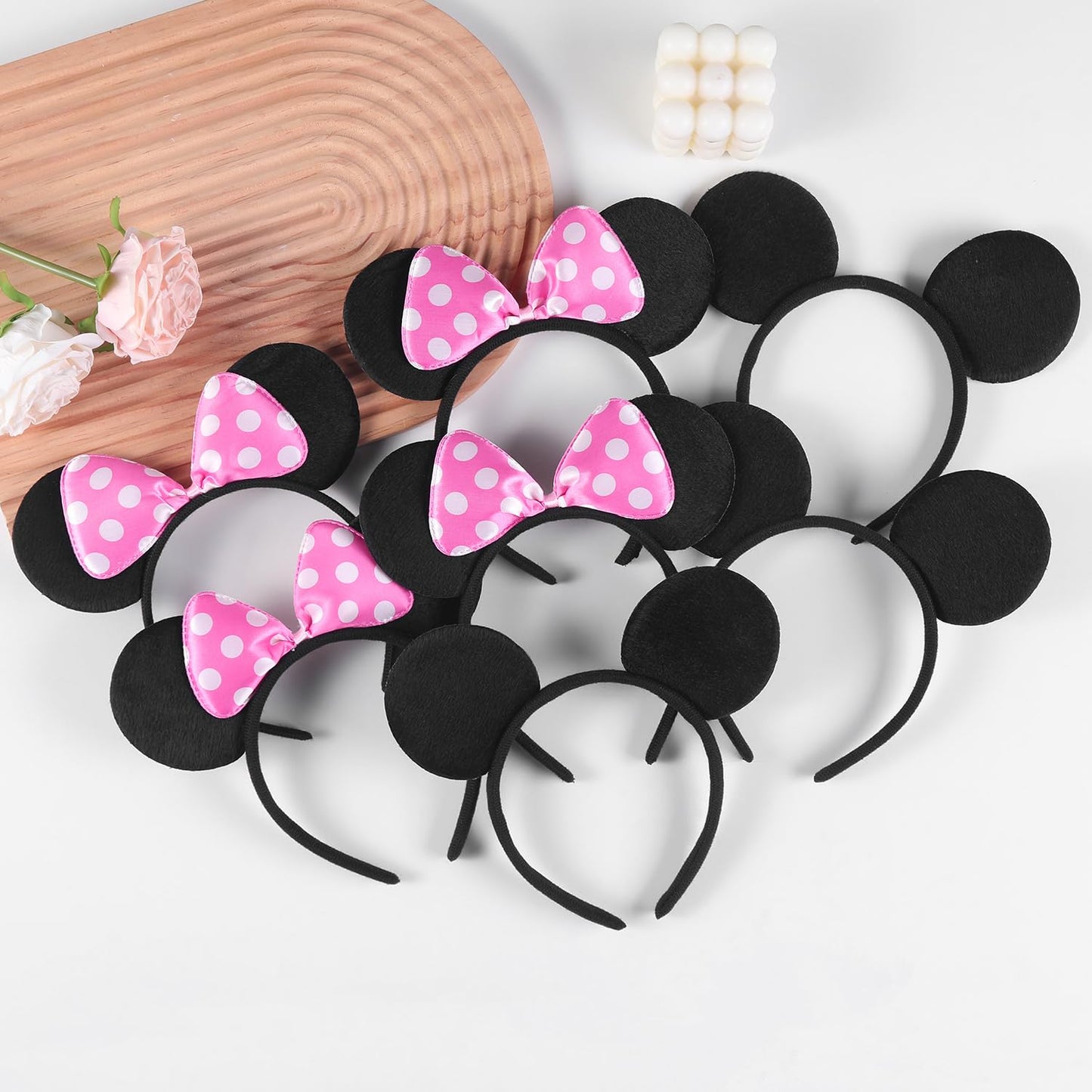 20 Pack Mouse Ears Solid Bow ears Headband for Birthday Party Supplies and Mouse Themed costume Cosplay Decoration Pink