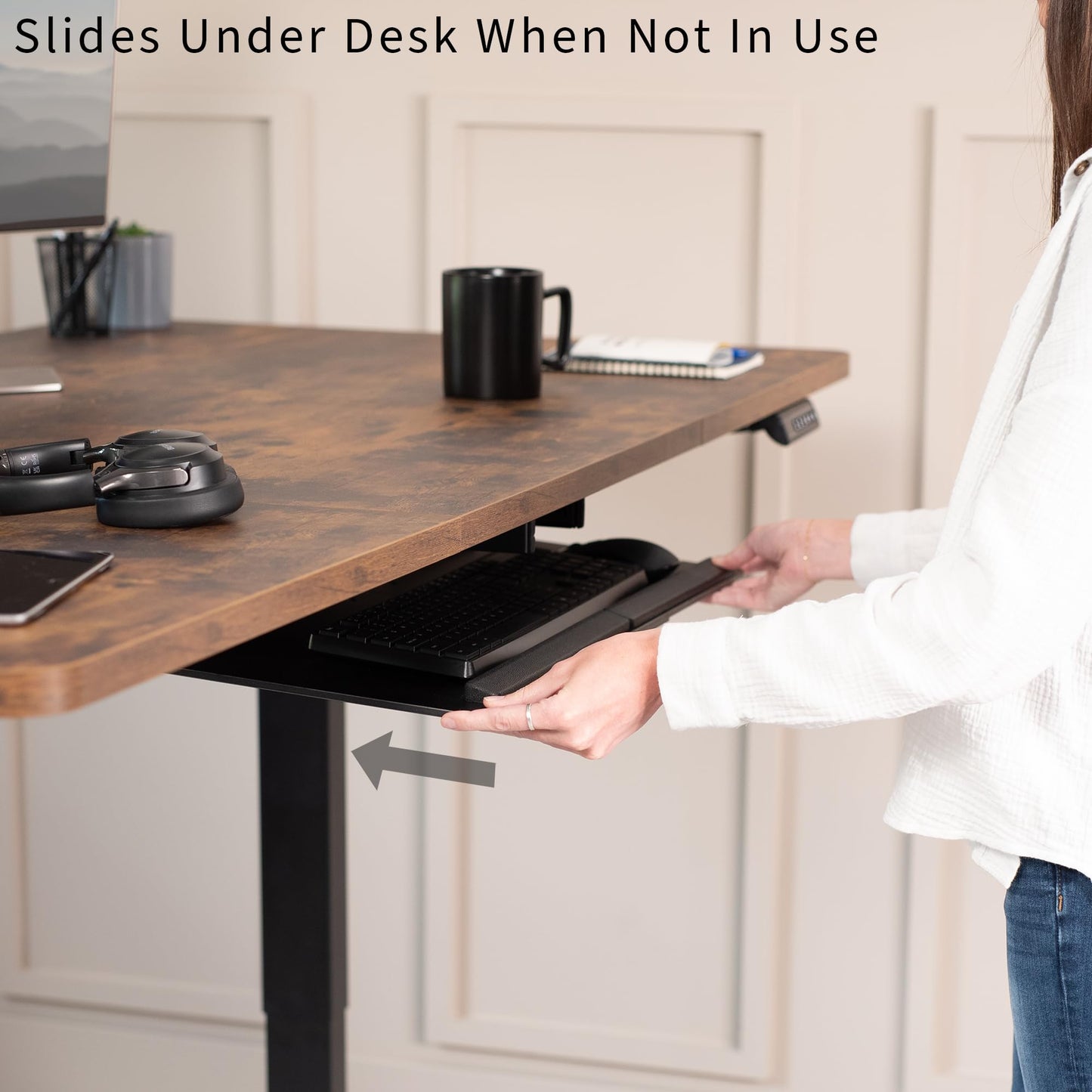 VIVO Adjustable Computer Keyboard and Mouse Platform Tray Deluxe Smooth Rolling Track Under Table Desk Mount, Black, MOUNT-KB04C