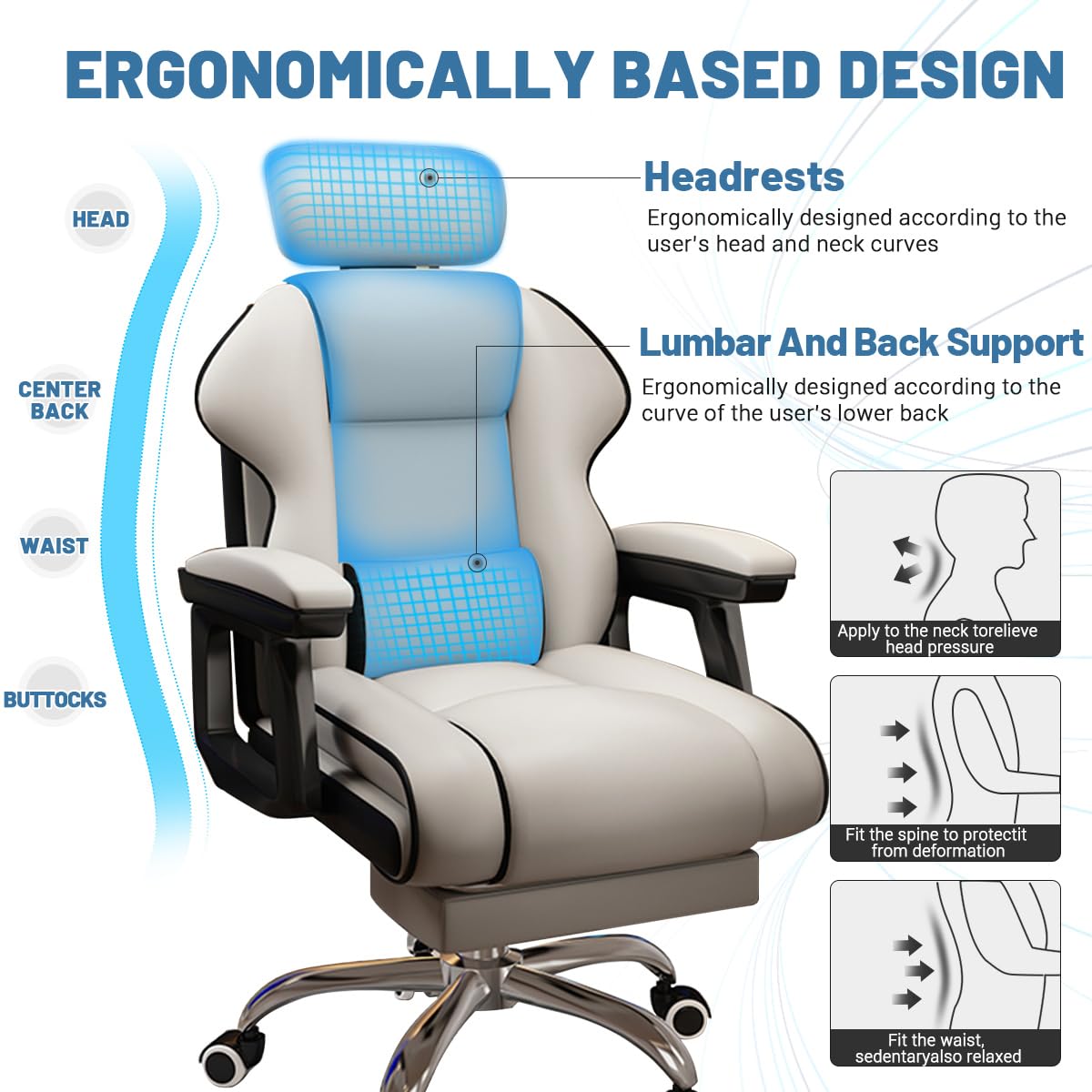 XUEGW Executive Computer Chair Home Office Desk Chair,Adjustable Angle, Ergonomic Adjustable Height PU Leather Chairs with Cushions Armrest for Long Time Seating-High Office Chair with Footrest