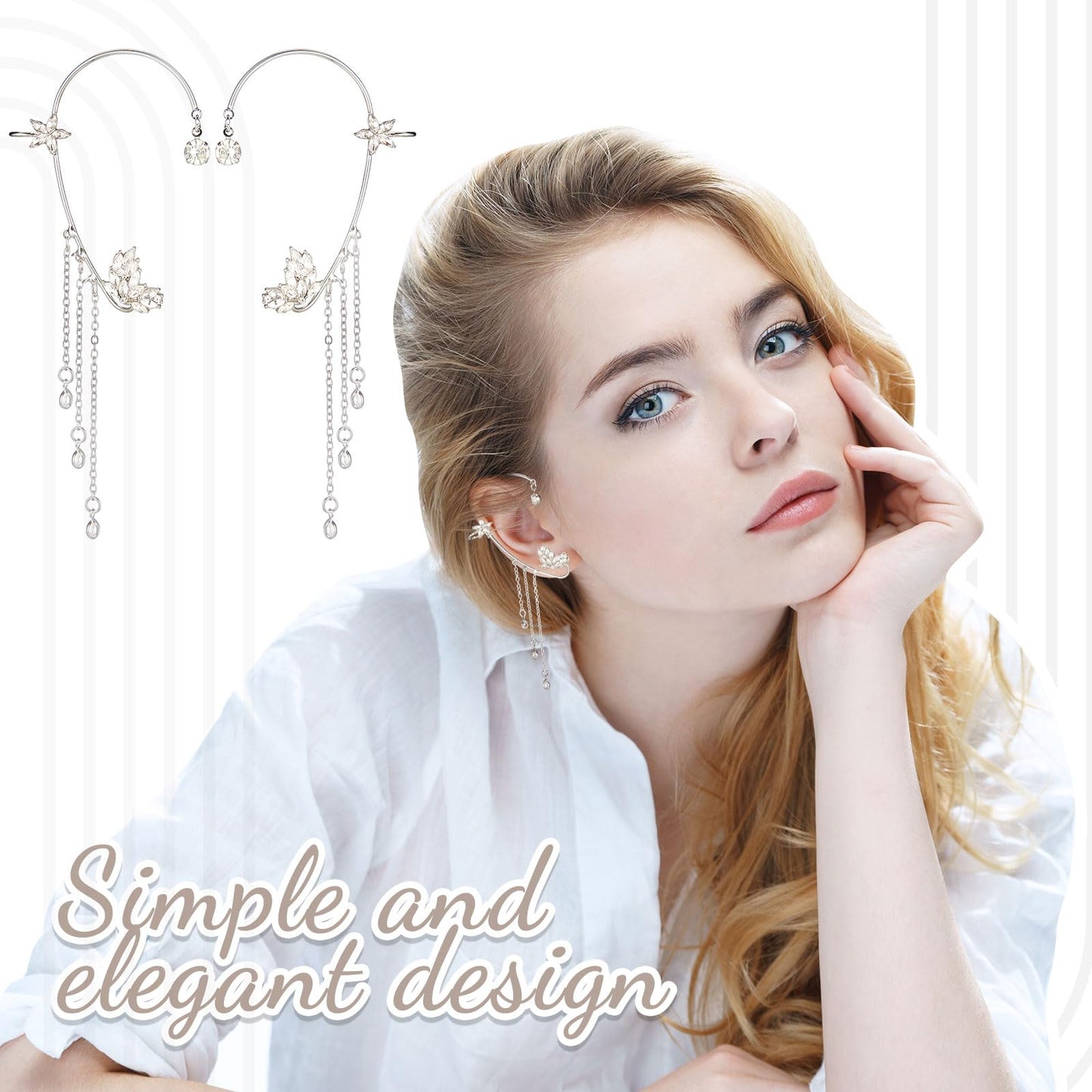 Yaomiao 4 Pairs Butterfly Ear Cuffs Earrings Glitter Rhinestone Butterfly Earrings No Piercing Ear Clip Wrap Around Dangler for Women Show, Wedding, Party, Christmas Accessories