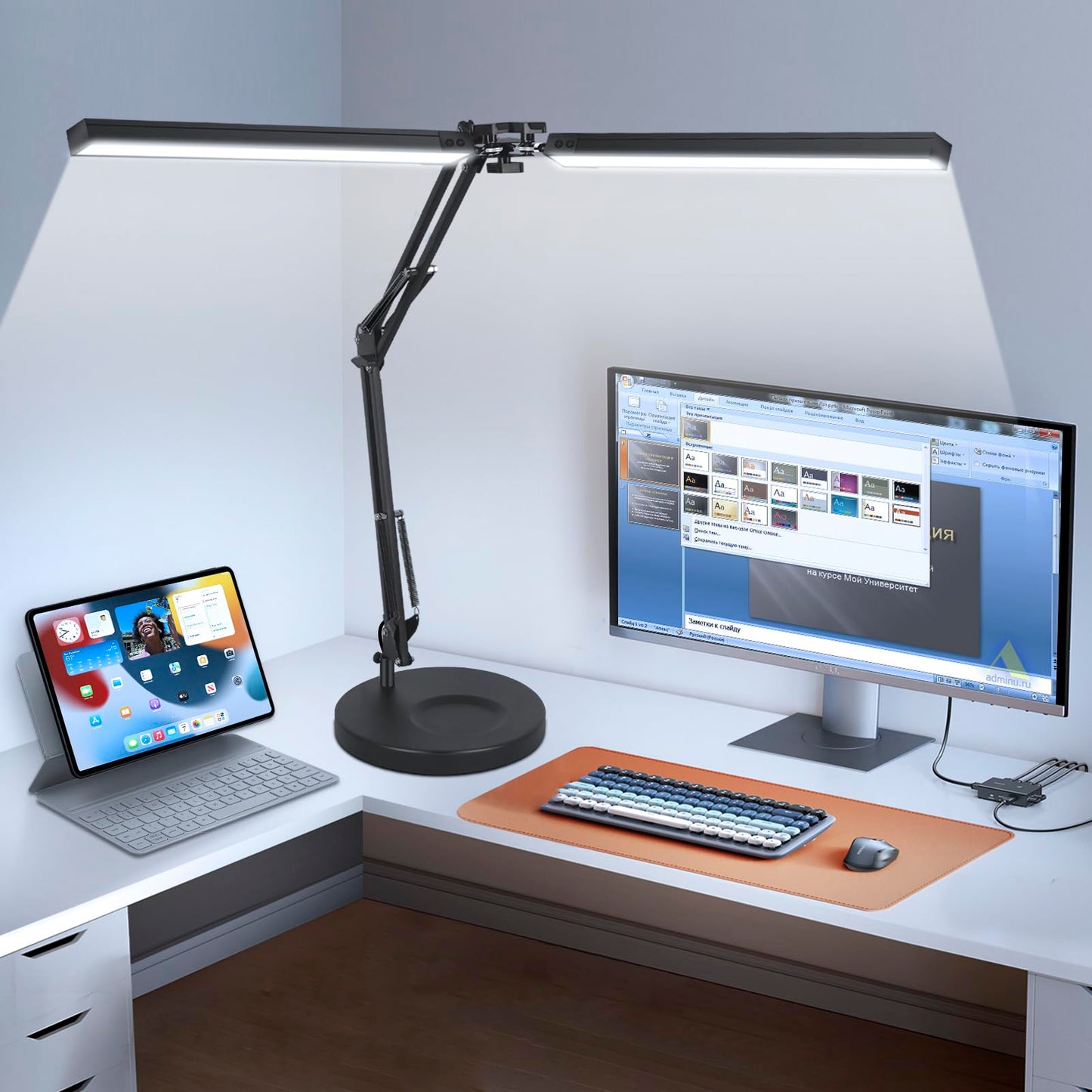 2-in-1 LED Desk Lamp, 24W Brightestwith Table Lamp with Clamp, Desk Light with Flexible Swing Arm,3 Color Modes Stepless Dimmable Double Head Architect Desk Lamps for Home Office Workbench Reading