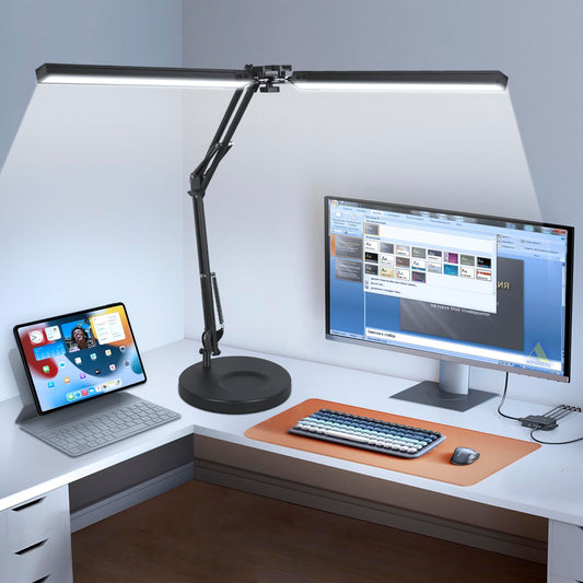 2-in-1 LED Desk Lamp, 24W Brightestwith Table Lamp with Clamp, Desk Light with Flexible Swing Arm,3 Color Modes Stepless Dimmable Double Head Architect Desk Lamps for Home Office Workbench Reading