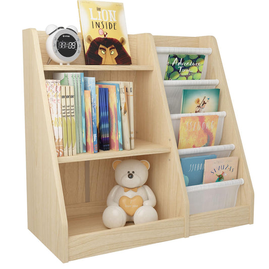 White 3 Tier Kids Bookshelf Toddler Book Rack for Book Toy Storage Organizer Children Bookcase 4 Sling Adjustable Book Display Shelf for Nursery Playroom Kids Baby Bedroom
