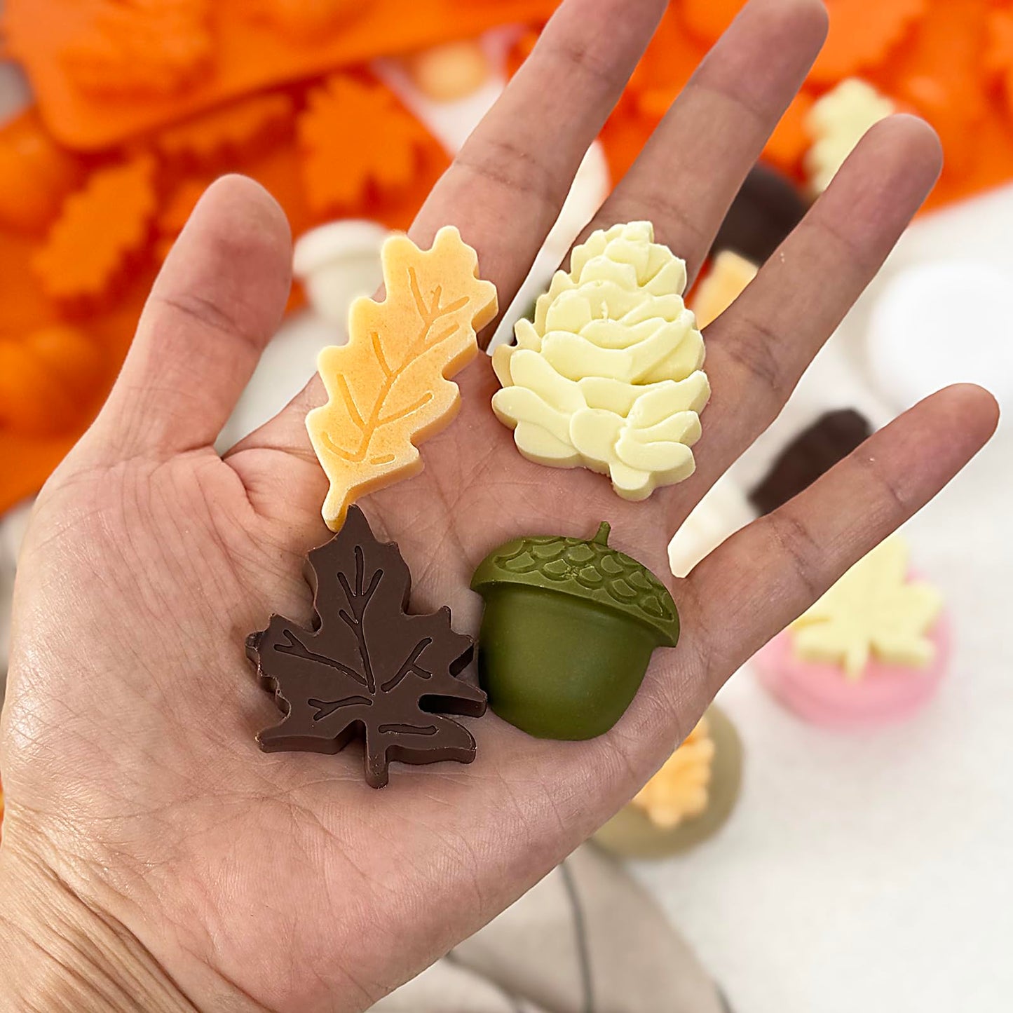 3Pack Fall Chocolate Mold Thanksgiving Silicone Candy Molds Halloween Autumn Harvest Festival Baking Mold Chestnuts, Pine Cones, Maple Leaves Acorn Shape Cake Molds for Cake Cupcake Toppers