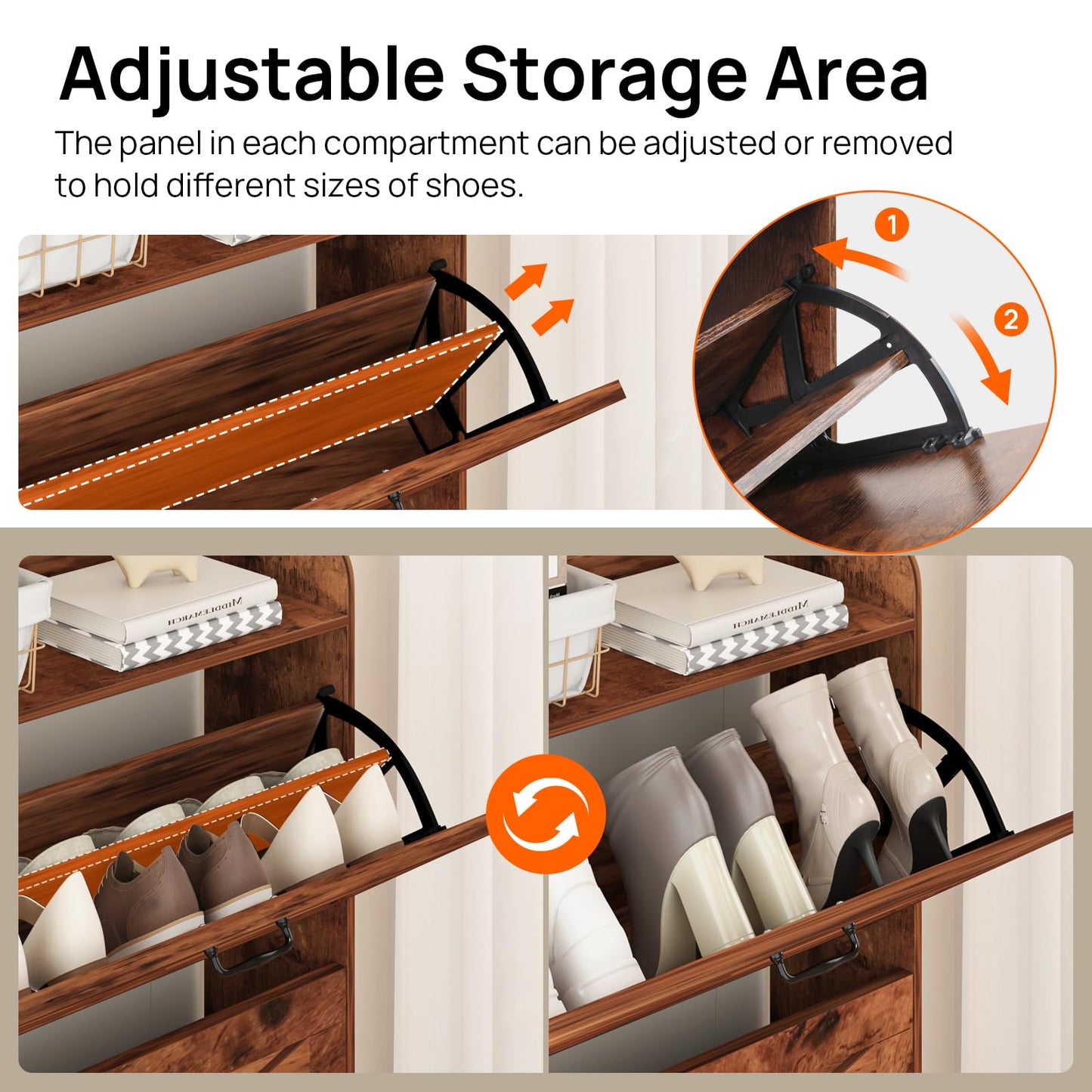 Walmokid Shoe Storage Cabinet for Entryway, Narrow Shoe Cabinet with 2 Flip Drawers, Freestanding Shoe Organizer with Open Storage for Living Room, Entryway, Foyer, Hallway(Rustic Brown,1 Pack)
