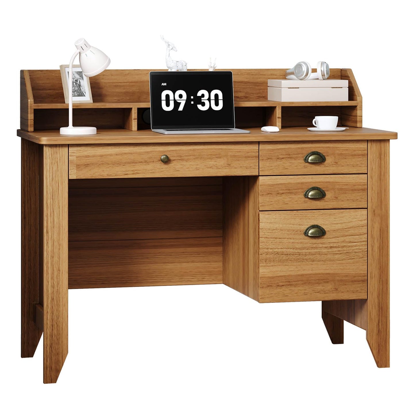 4 EVER WINNER Desk with Drawers, Wooden Desk with Monitor Stand and Drawers, Executive Desks with File Drawer, Home Office Desks for Small Spaces, Bedroom, Walnut