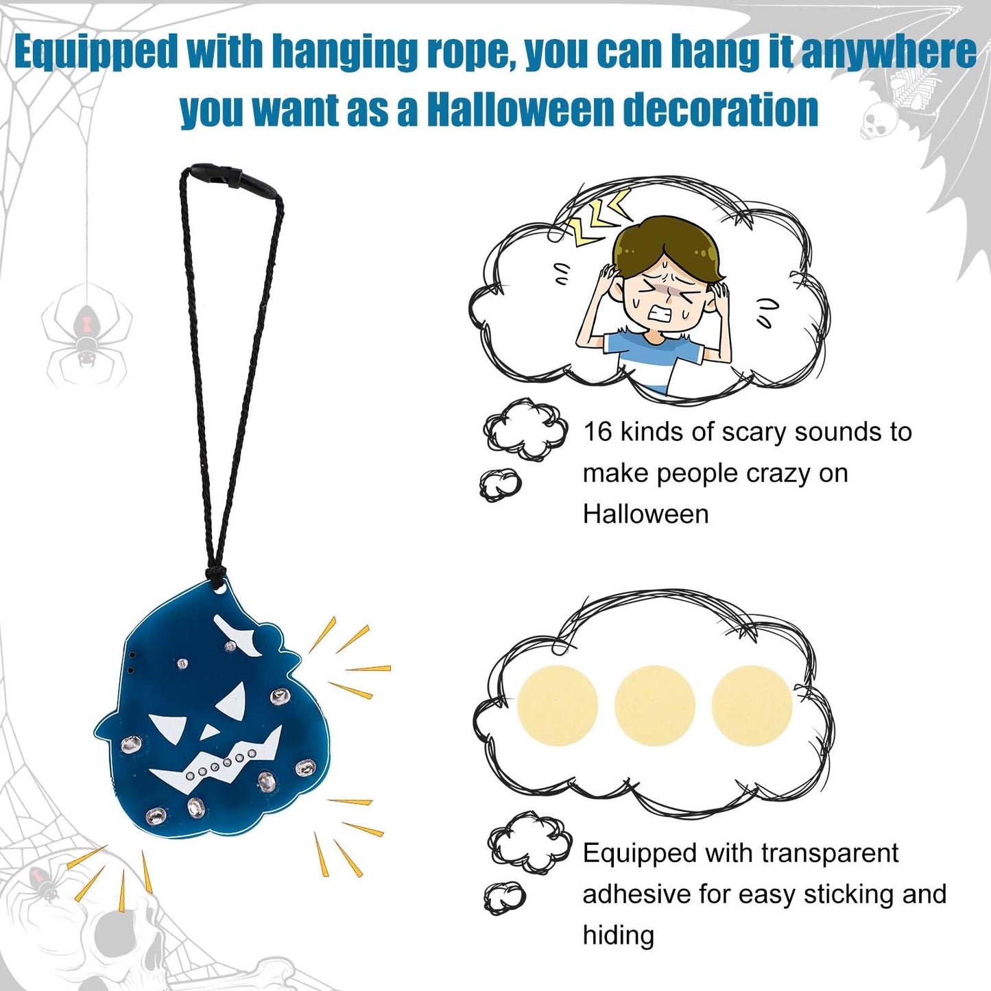 3pcs Noise Beeping Maker Prank, Pumpkin Wizard Style Cricket Noise Maker Annoying Noise Machine Device with 16 Sounds Small Hidden Cricket Noise Items for Adults Halloween Party Supplies (Blue)