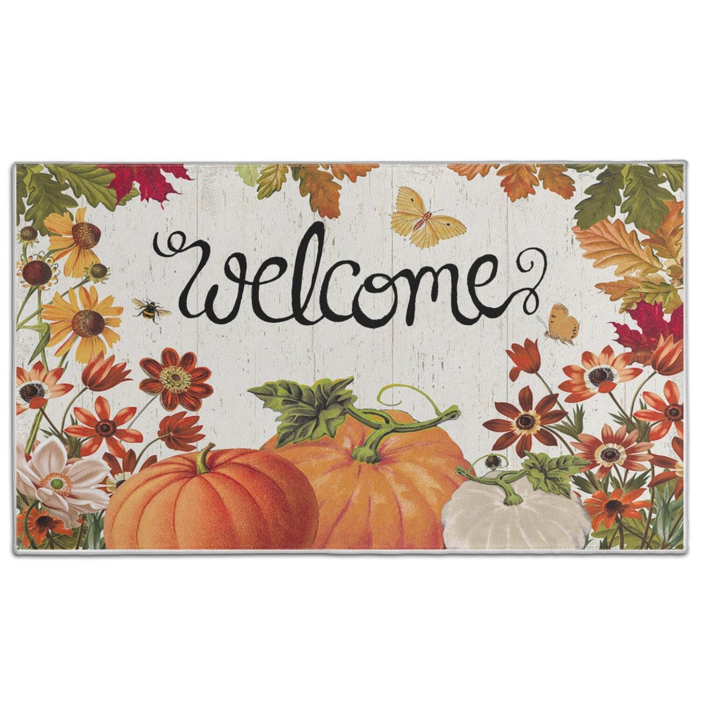 wyoansfhd Fall Pumpkin Doormat, Autumn Home Decor Entry Door mat, Pumpkin Doormat, Low Profile Entry, Non-Slip Farmhouse Mat, Outdoor Welcome Mat 17x30 Inch