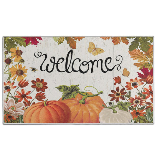 wyoansfhd Fall Pumpkin Doormat, Autumn Home Decor Entry Door mat, Pumpkin Doormat, Low Profile Entry, Non-Slip Farmhouse Mat, Outdoor Welcome Mat 17x30 Inch