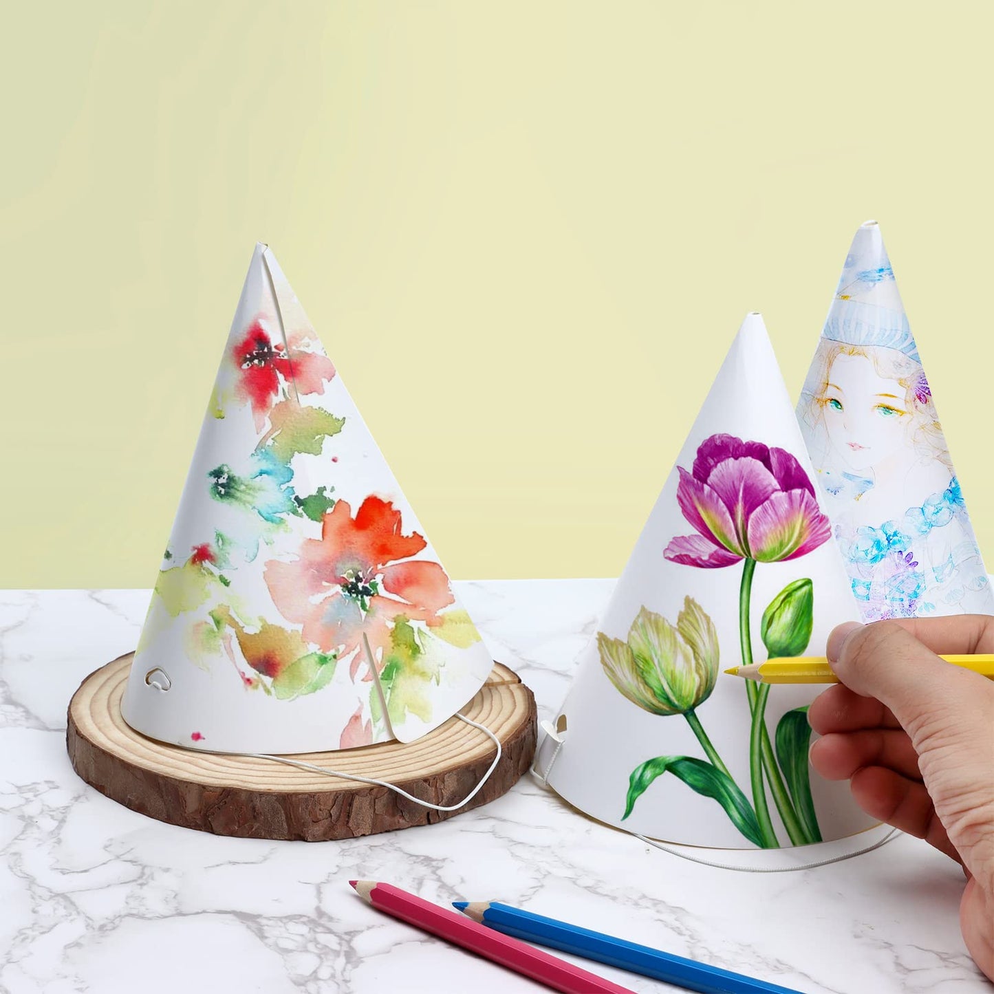 Welecom 30 PCS White Cone Hats Party Hats DIY for Kids Adult - One size fits all - 6.3 5.9 7.9 inch - Paper - Hand Wash Only - Costume Headwear - Halloween, Christmas, Thanksgiving, Birthday