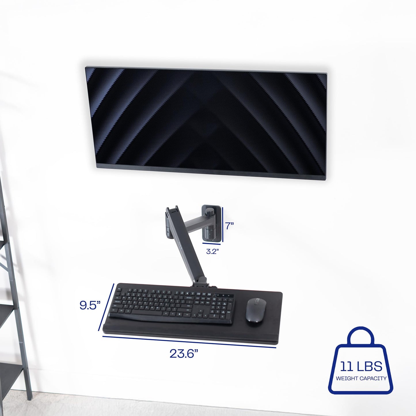 VIVO Sit-Stand 24 Inch Pneumatic Spring Keyboard and Mouse Tray Wall Mount, Counterbalance Height Adjustable Typing Platform, Ergonomic Tilt, Black, MOUNT-KB35C