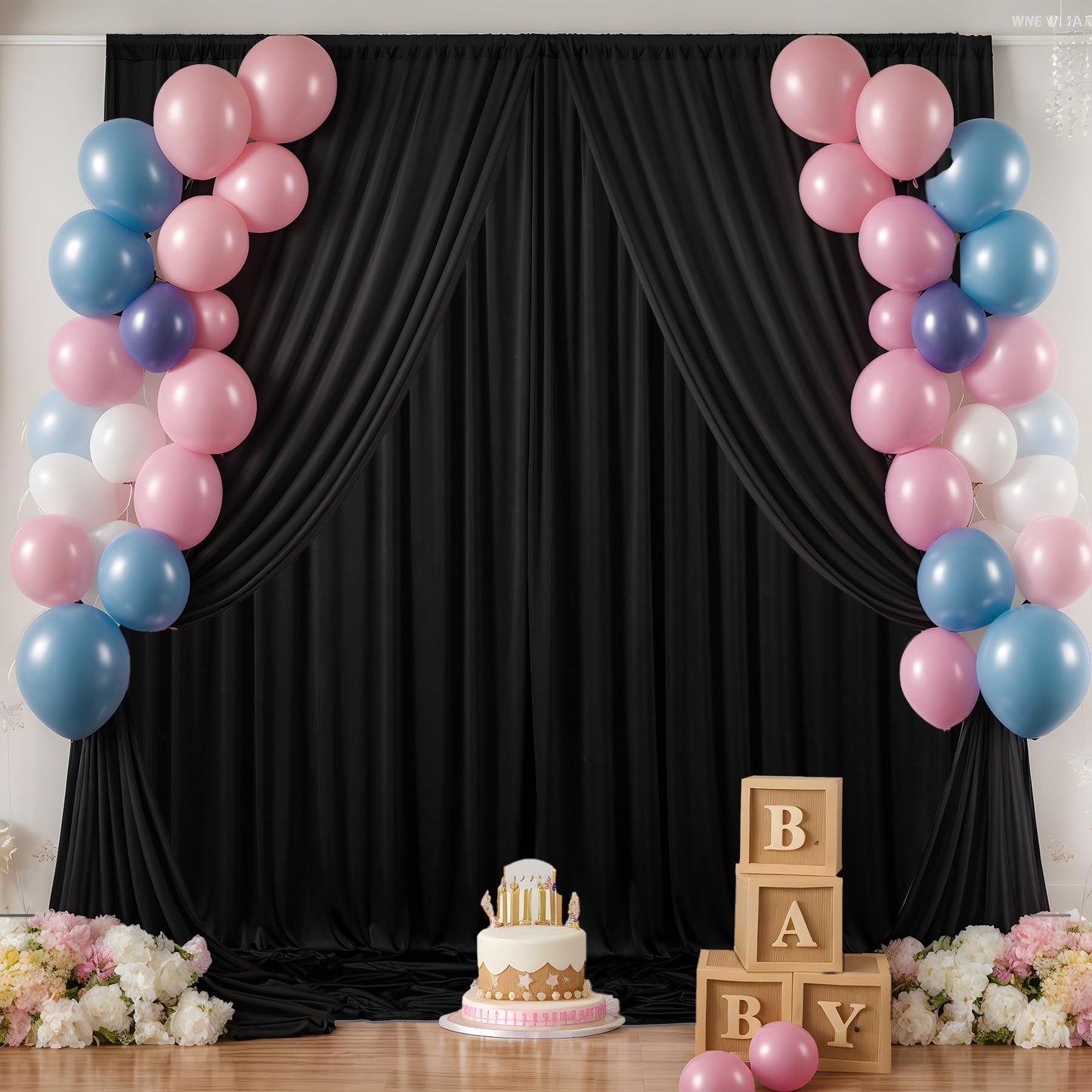 10 x 12ft Wrinkle Free Black Backdrop Curtain,Soft Silky Easy to Draping Polyester Fabric Photo Backdrop Drape, 2 Panels 12 ft Long Back Drop Curtains for Parties Birthday Graduation Background Cloth
