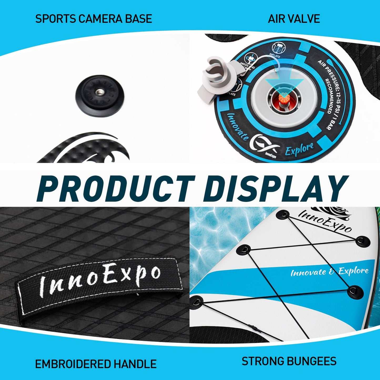 InnoExpo Inflatable Stand Up Paddle Boards with Premium Accessories, Wide Stable SUP Paddle Board Design, Non-Slip Comfort Deck for Youth & Adults (Black, 10'6x32''x6'')
