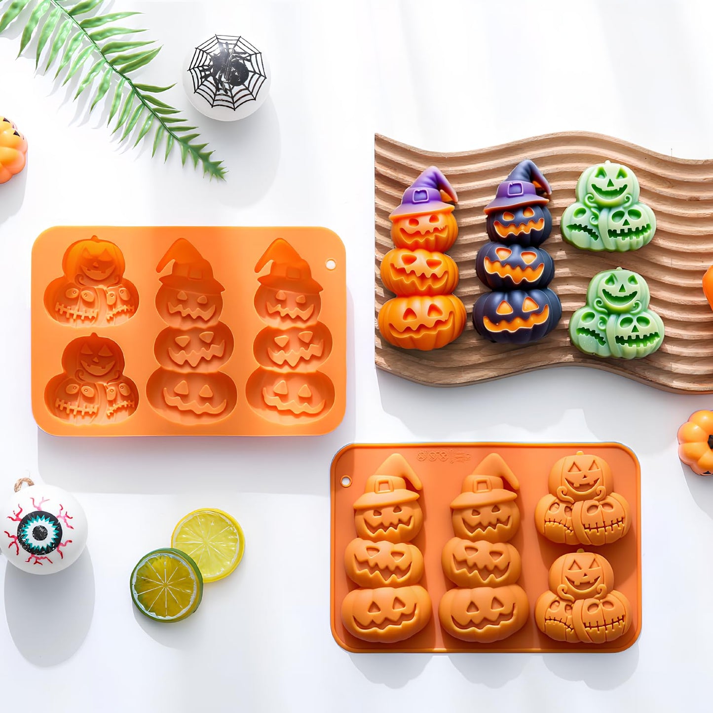 2Pcs Pumpkin Silicone Mold 3D Pumpkin Cake Molds Halloween Theme Molds Pumpkins Baking Cupcake Pan Hot Chocolate Bomb Mold for Halloween Thanksgiving Fall Baking Muffin Wax Melts Soap Candle Making
