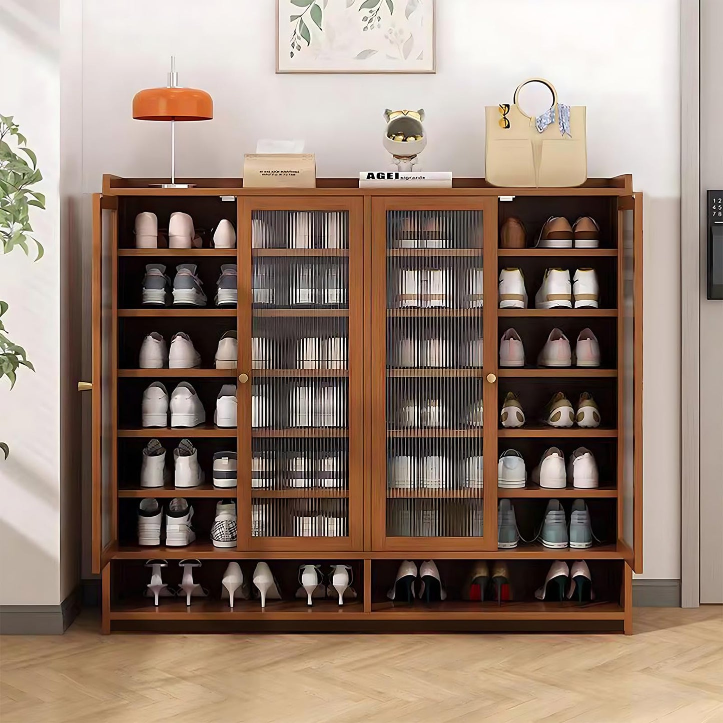 8 Tier Bamboo Shoe Cabinet, Shoe Storage Cabinet with Doors, 40 Pairs Shoe Organizer with Shelves, Freestanding Shoe Rack for Entryway, Hallway, Closet Living Room (Brown)