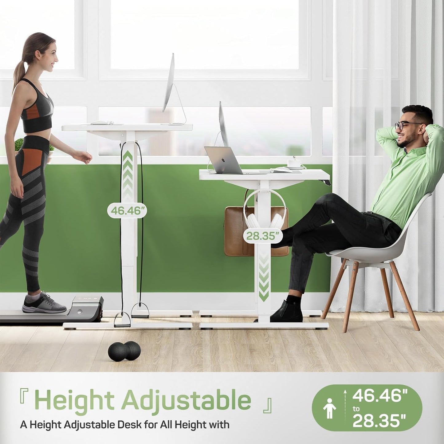 Whitmor Electric Standing Desk - 48 x 24 Inch Height Adjustable Computer Desk, Sit to Stand Home Office Table with Splice Board, 2 Hooks & Wire Hole, White
