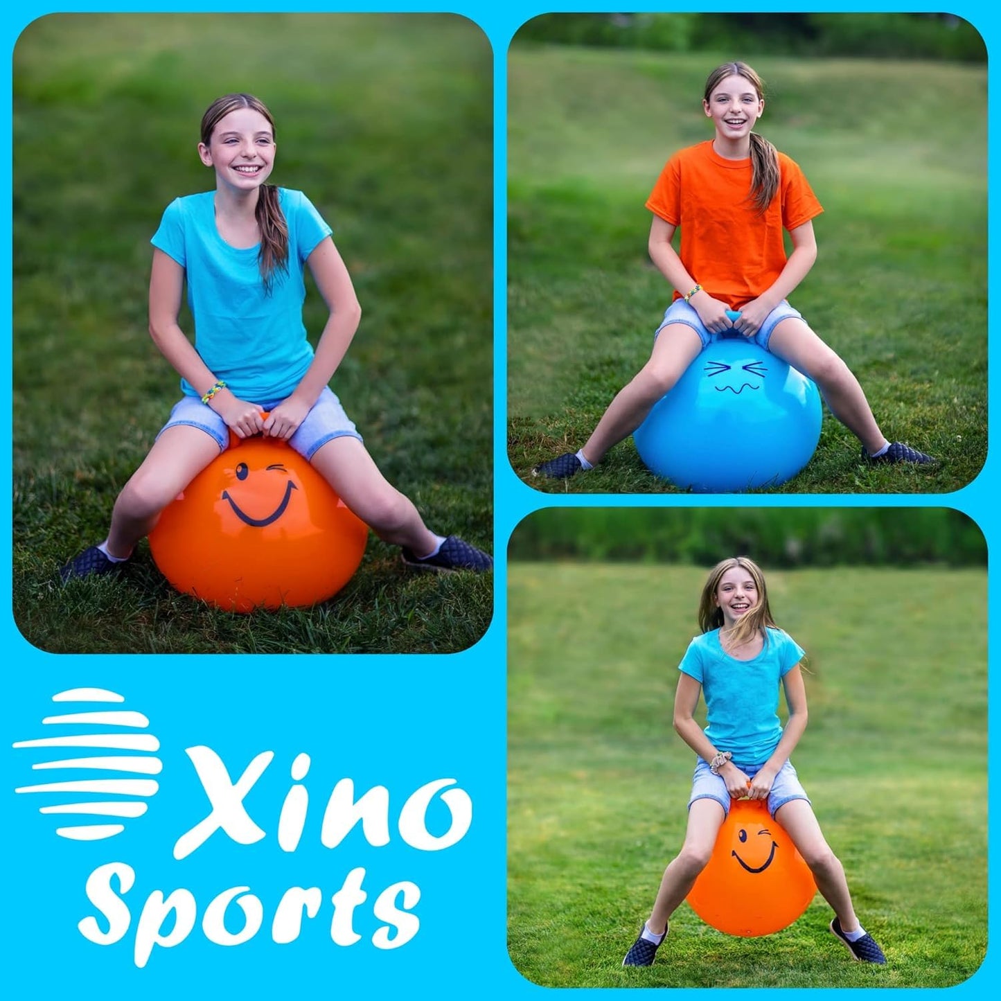 Xino Sports Hopping Ball for Kids, Teens & Adults - Fun Bouncy Ball with Handle, Durable and Safe Hopper, Indoor and Outdoor Toy for Jumping & Exercise (Orange, 22 Inch Diameter)
