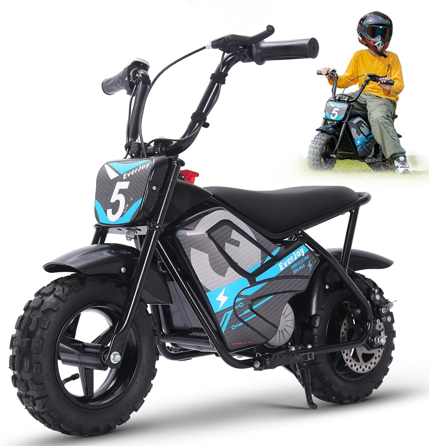 24V Electric Dirt Bike for Kids 250W High Torque Motor, 24V 9AH, 2 Speeds,10/12 MPH, UL 2849 Certificated Electric Kids Mini Bike for Ages 3+ (All-Terrain Tires)
