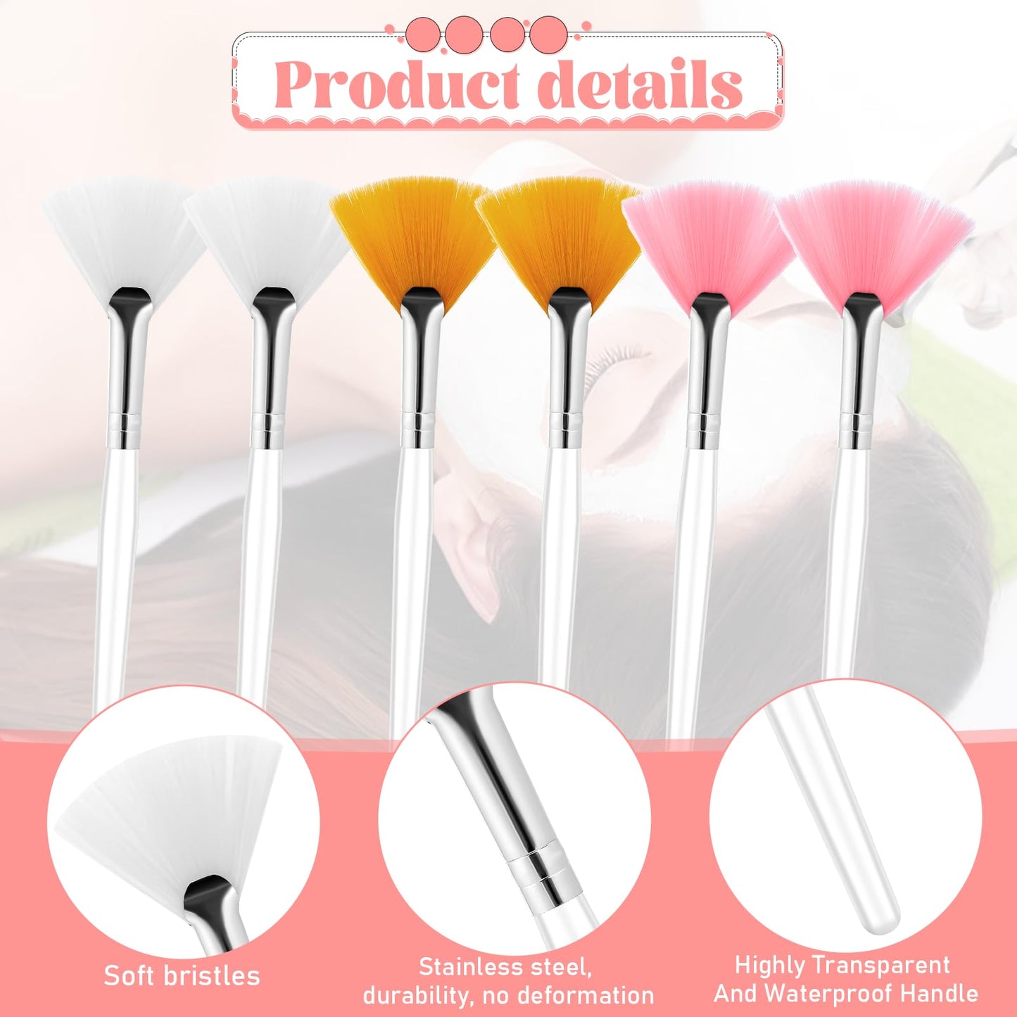 6PCS Fan Mask Brushes, Fan Brushes Esthetician, Chemical Peel Brushs, Facial Applicator Brush, Soft Makeup Brushs, Esthetician Cosmetic Brush for Mud Cream Makeup Peel