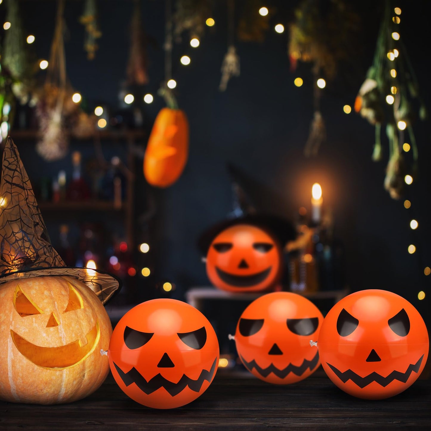 Wettarn 12 Pcs Halloween Pumpkin Beach Balls - Inflatable Plastic Jack O Lantern Party Decoration - Blow up Props for Carnival Prizes