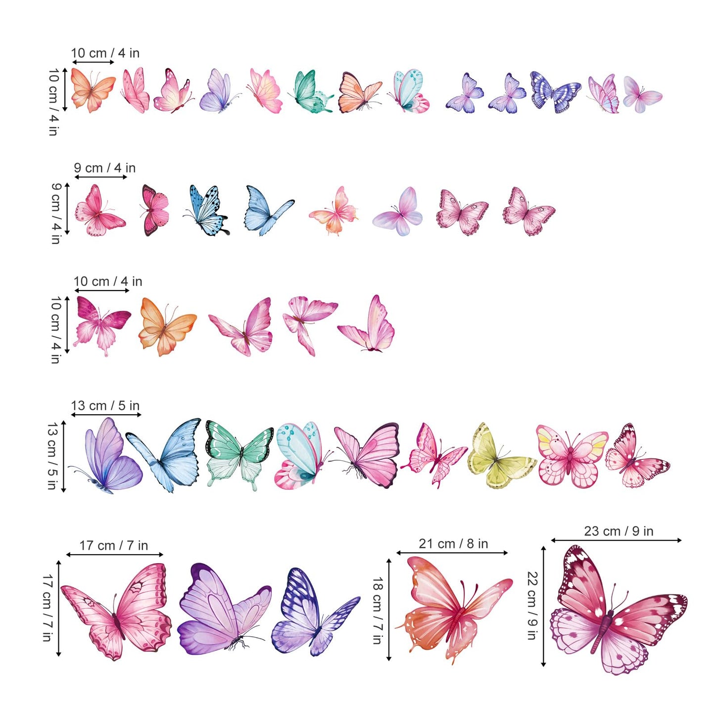 wondever Watercolor Butterfly Wall Stickers Colorful Butterflies Peel and Stick Wall Art Decals for Girls Bedroom Baby Nursery