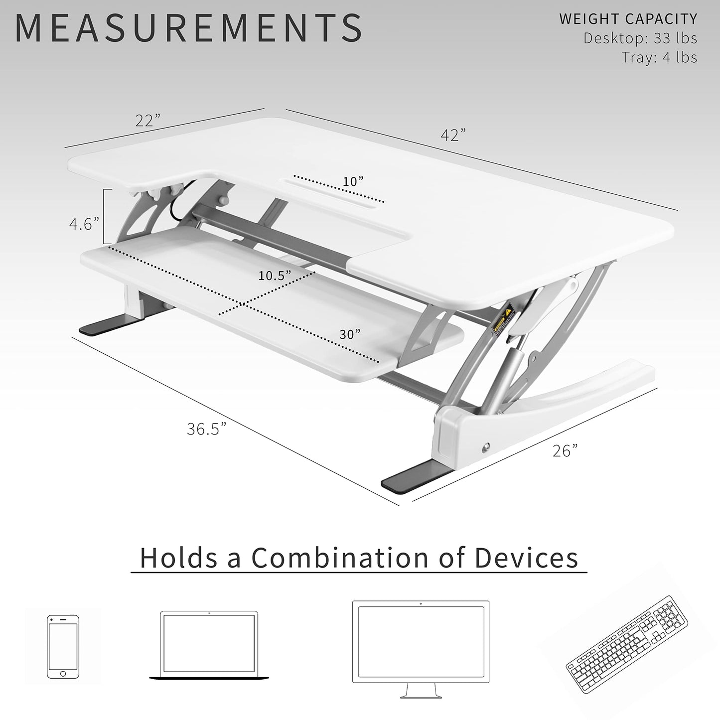 VIVO 42 inch Height Adjustable Stand Up Desk Converter, V Series, Quick Sit to Stand Tabletop Dual Monitor Riser Workstation, White, DESK-V000VLW