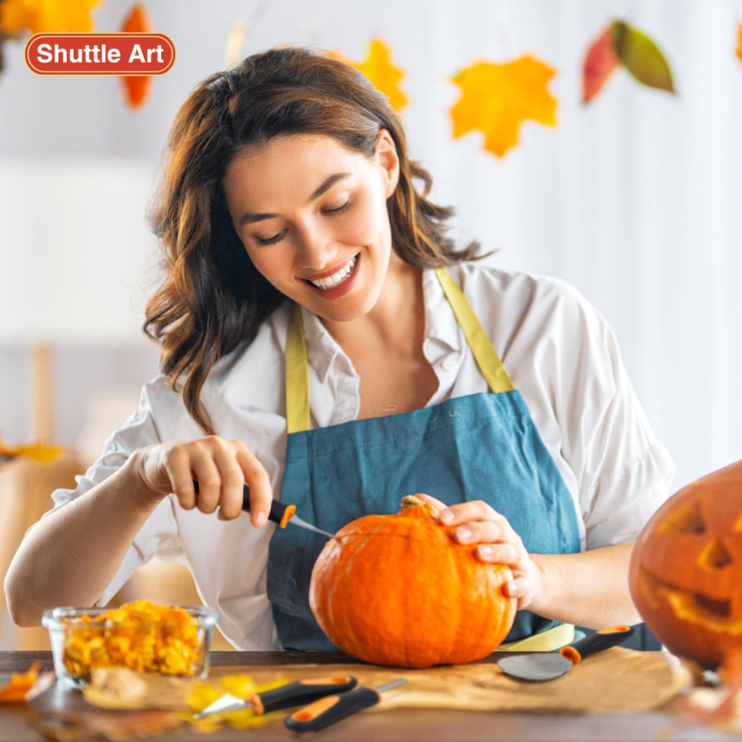 25 PCS Halloween Pumpkin Carving Kit, Shuttle Art 15 PCS Professional Premium Quality Stainless Steel Pumpkin Carving Tools with 10 Pumpkin Stencils Carrying Case for Kids Adults Sculpting and Carving